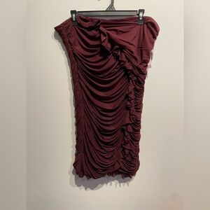 Wild Fable Women's Ruched Ruffle Tube Mini Bodycon Dress Burgundy Size XXL NWT